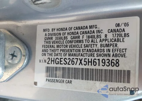 2005 Honda Civic Ex из США, поврежденный, VIN 2HGES267X5H619368